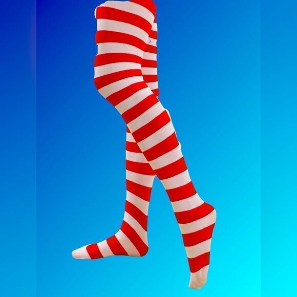 Red and White Striped Tights - Picture 1 of 5